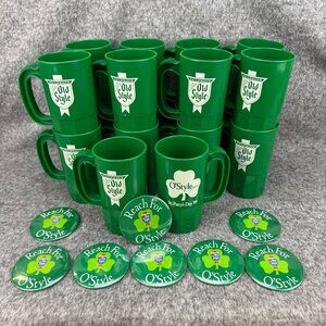 ✅Lot of 20- VTG Old Style St. Pattys Day Beer Mugs 8-Promotional Pins Super Mugs